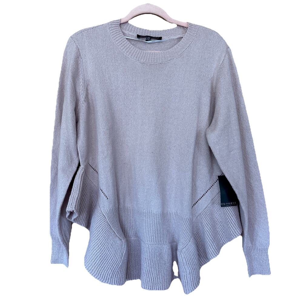 NWT ELOQUII Blush Pink Peplum Knit Sweater Sz 14/16 Ribbed Square Hem Pullover